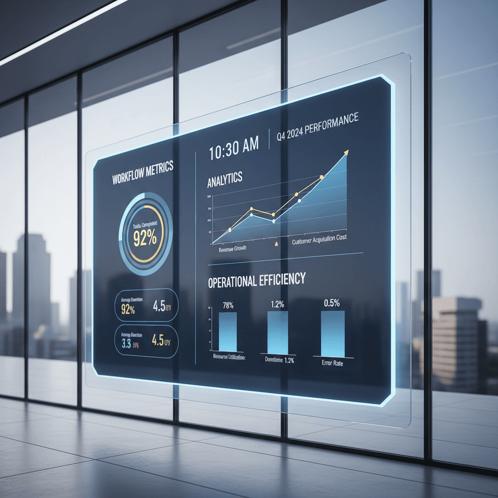 Business workflow optimization dashboard with performance metrics