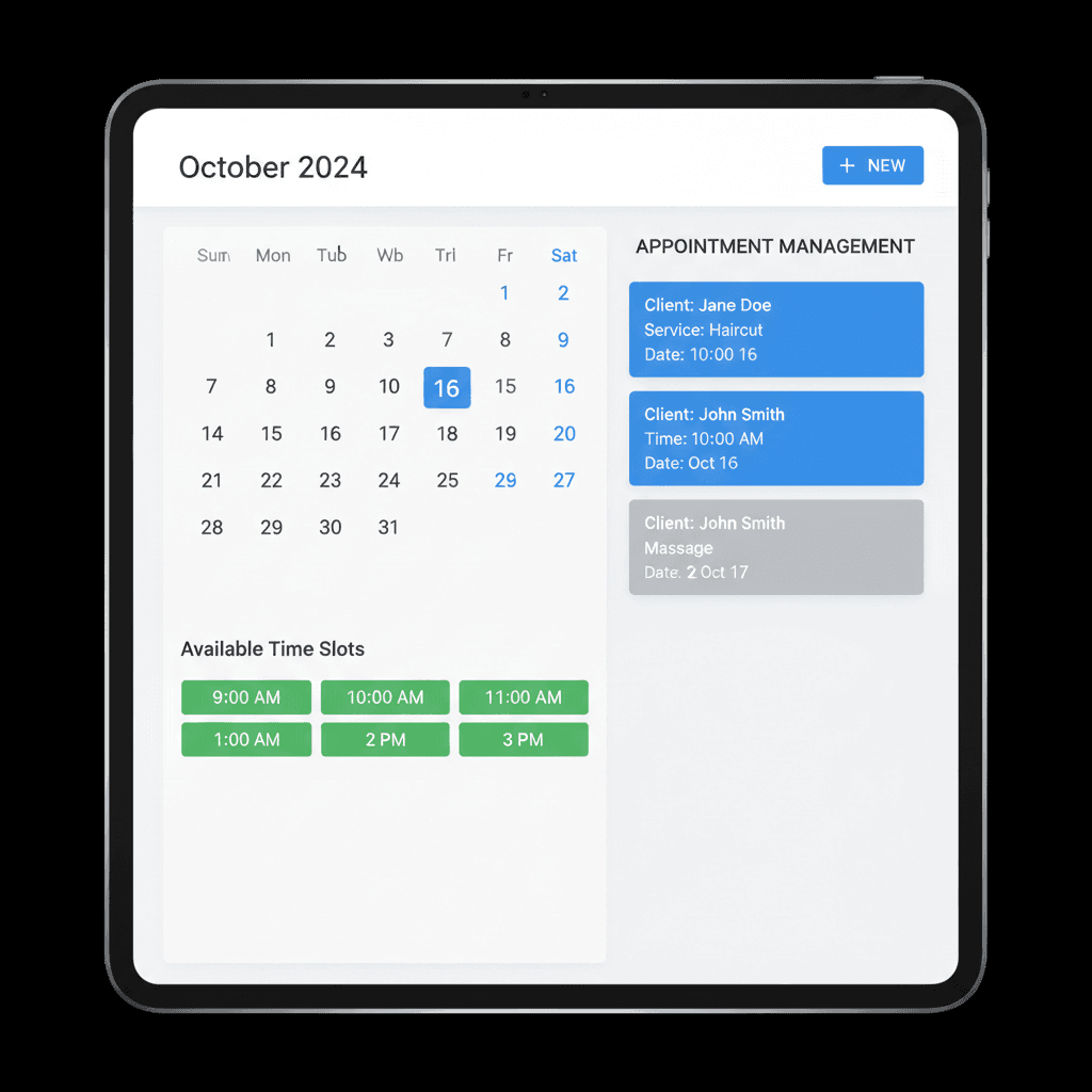 Booking and appointment scheduling system interface
