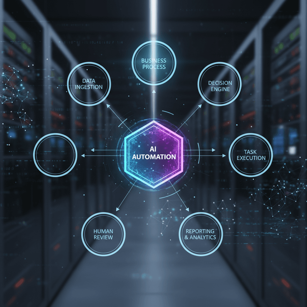 AI automation workflow system showing connected business processes