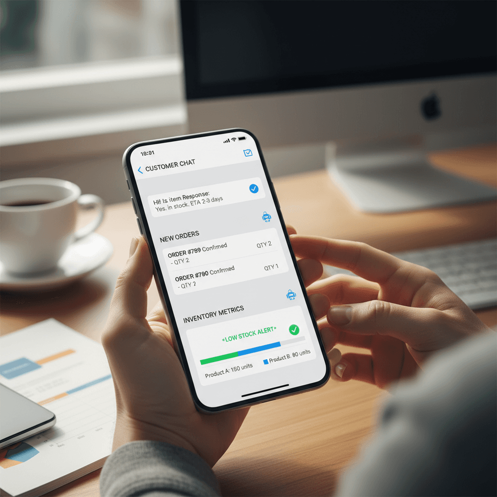 WhatsApp business system and online store management on mobile device